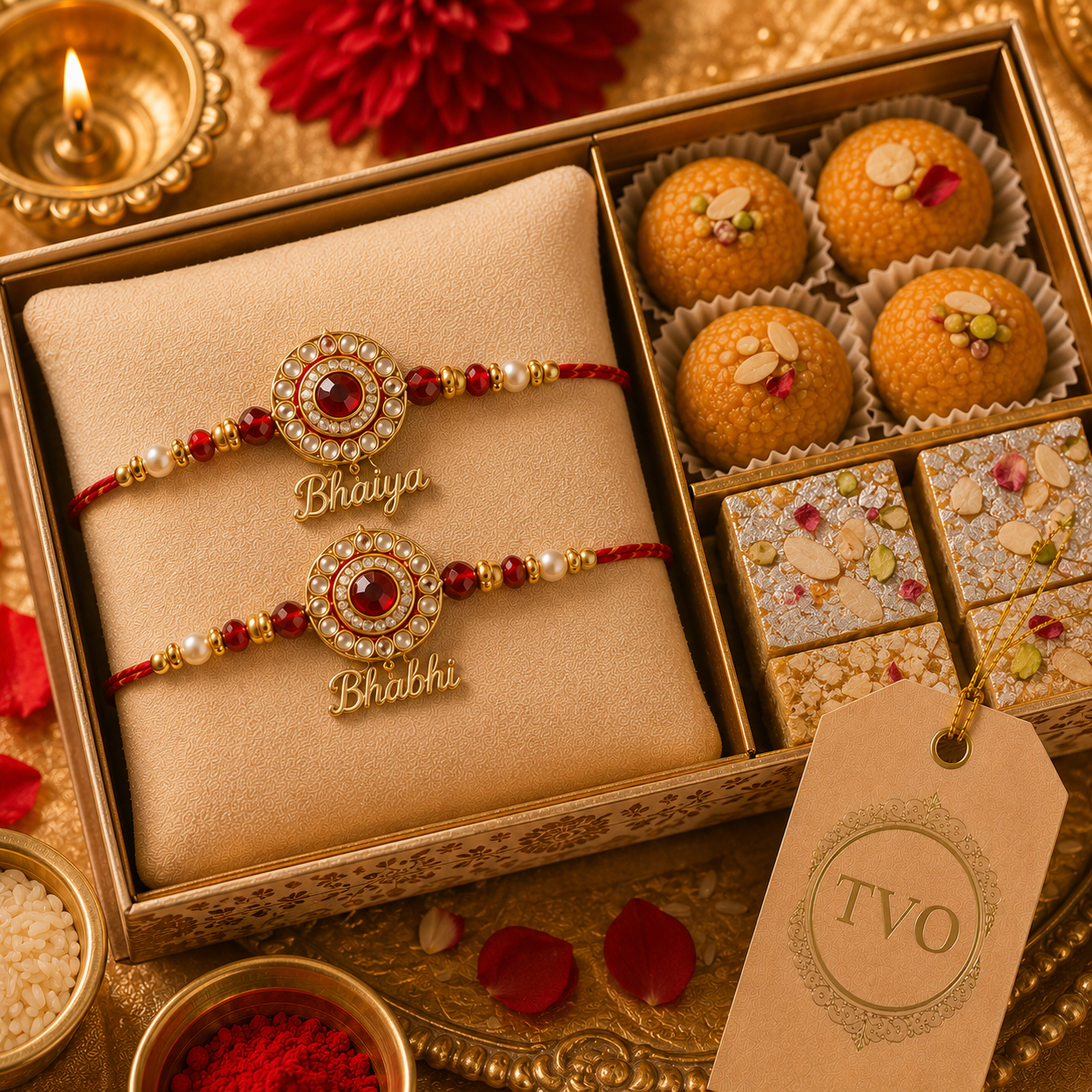 Sacred Bhaiya Bhabhi Rakhi And Sweets Hamper