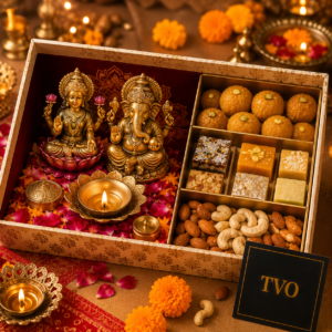 Divine Diwali Pooja & Sweet Gift Hamper – Lakshmi Ganesh Edition – premium freshly handmade gift, delivered across India