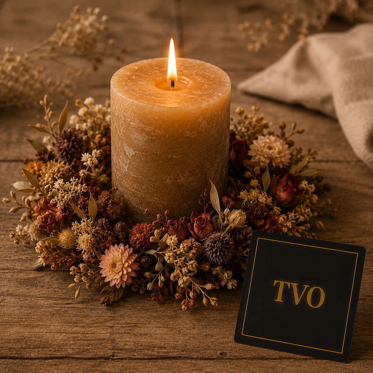 Rustic Candle with Floral Wreath premium gift