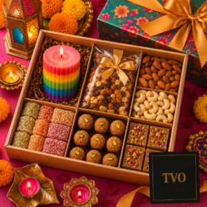 Vibrant Diwali Hamper with Rainbow Candle & Treats – premium freshly handmade gift, delivered across India
